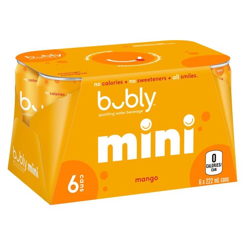 Bubly Mini Sparkling Water Mango 6 x 222 ml (cans)