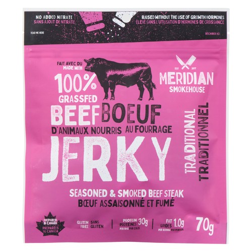 Meridian Smokehouse Jerky Seasoned & Smoked Beef Steak Traditional 70 g