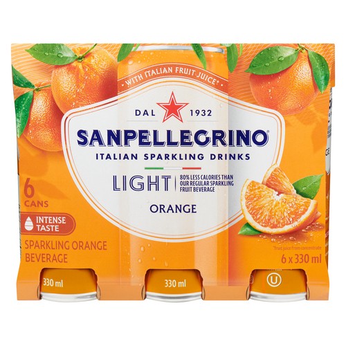 Sanpellegrino Sparkling Orange Beverage Light 6 x 330 ml (cans)