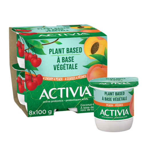 Activia Plant-Based Probiotic Yogurt Cherry and Peach 8 x 100 ml