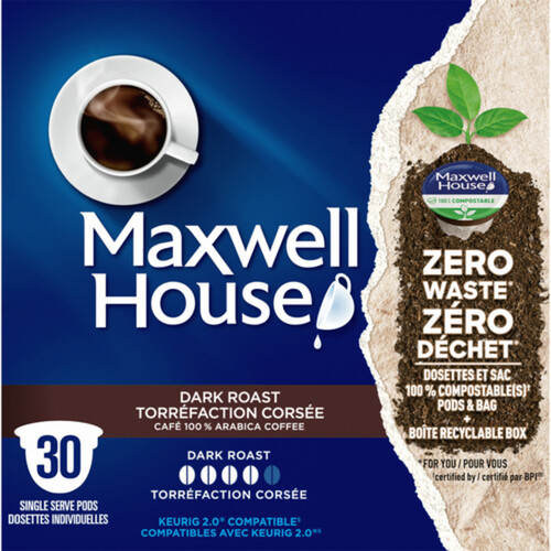 Maxwell House Coffee Pods 100% Compostable Dark Roast 30 Pods 292 g